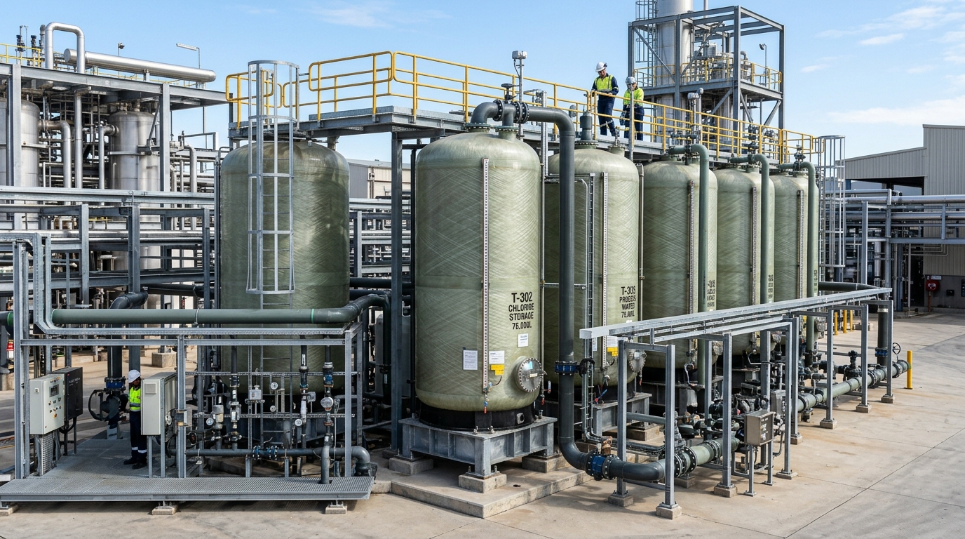 FRP GRP storage tanks and industrial piping